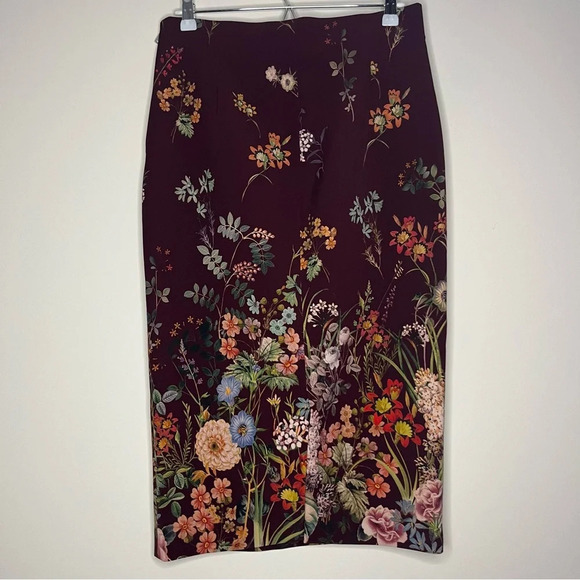 NWT ZARA Burgundy Floral Bouquet Fall Pencil Skirt - Picture 10 of 14